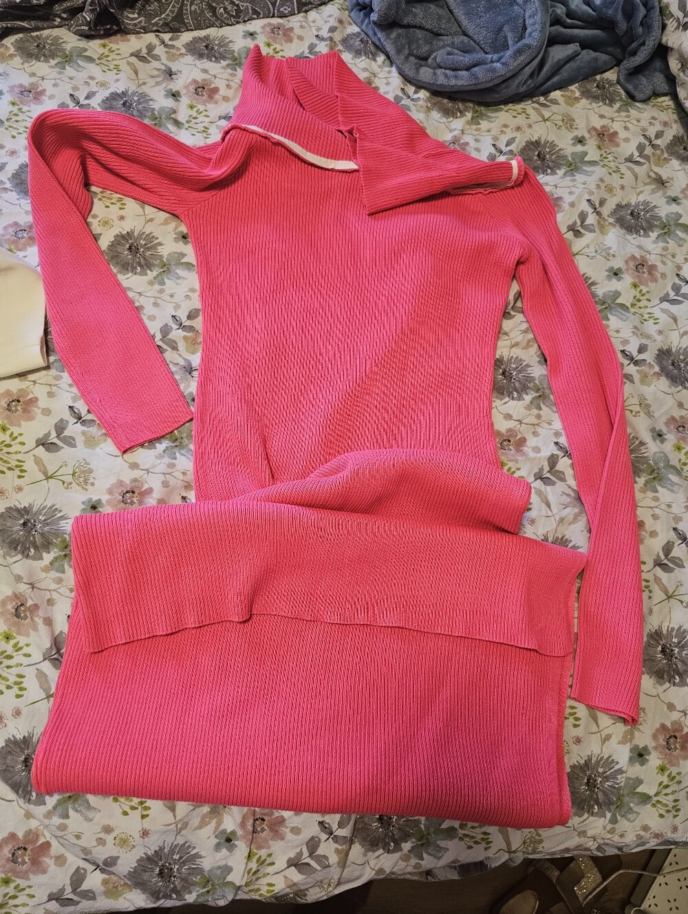 Women's Hot Pink Ribbed Knit Sweater Dress